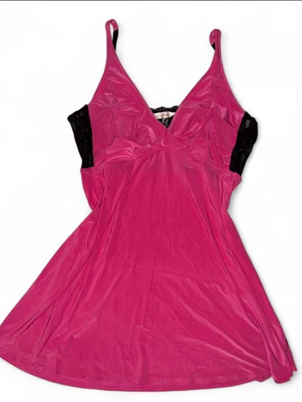 Vintage y2k Ambrielle Hot Pink Slip with Black Lace Insets | XL | SATC